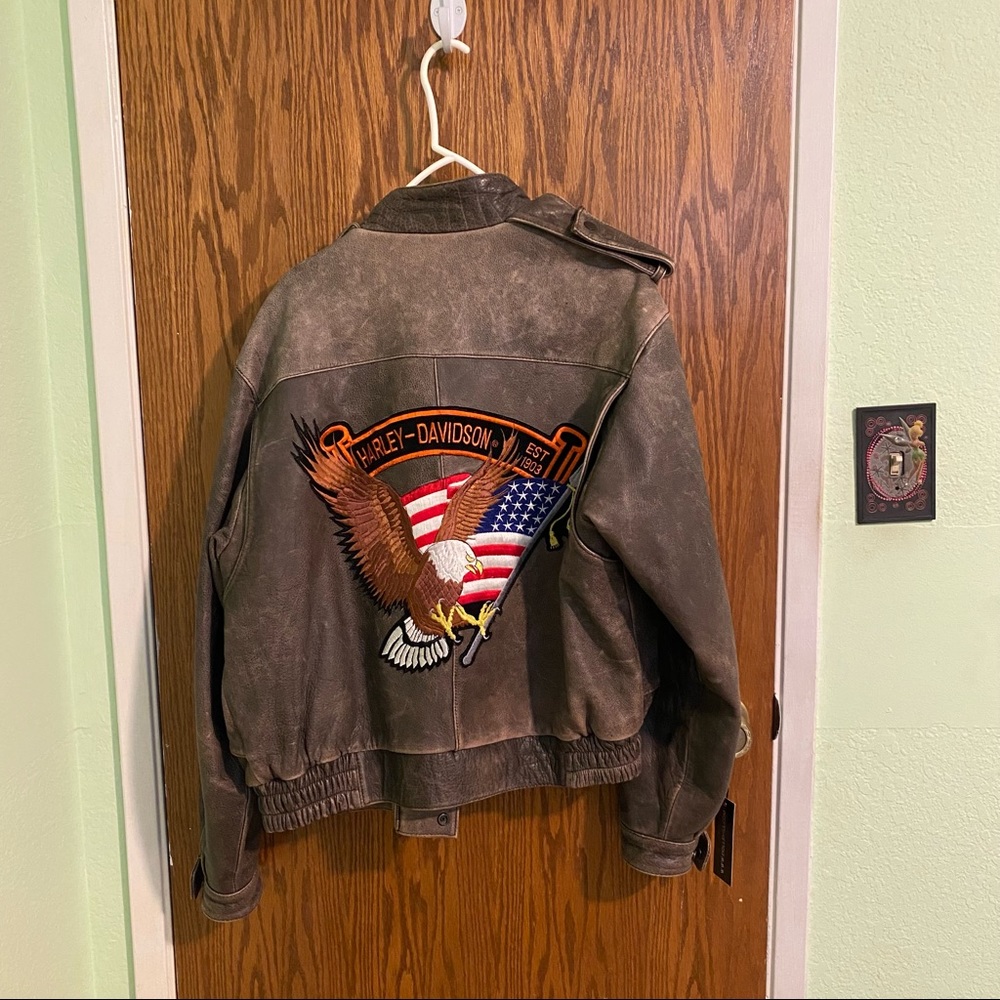 Vintage Genuine Leather Jacket w/ Harley Davidson Patch